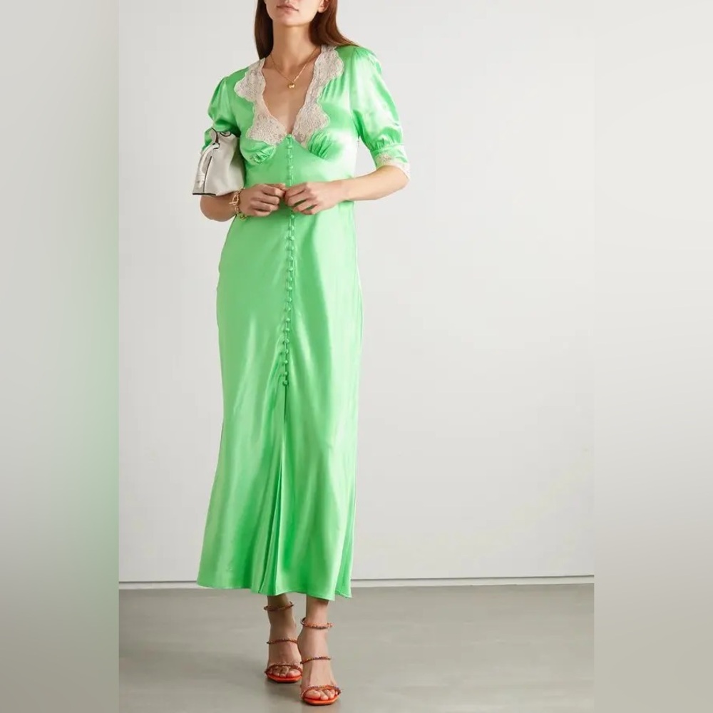 Rixo Green Satin Dress